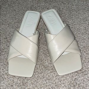 Zara nude beige leather slides